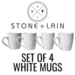 NEW Stone Lain 4 Piece Stoneware mugs cups Coffee Tea Dinnerware Set White speck